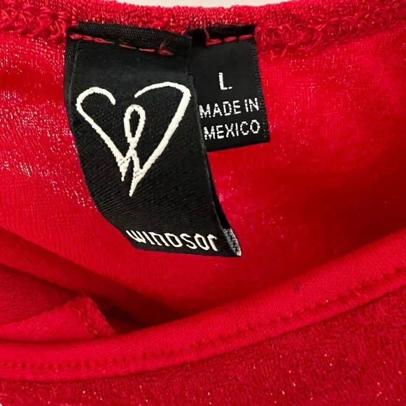 Windsor Shine Through Red Glitter Mini Dress Size Large Sparkly Short Dress L - Picture 6 of 9